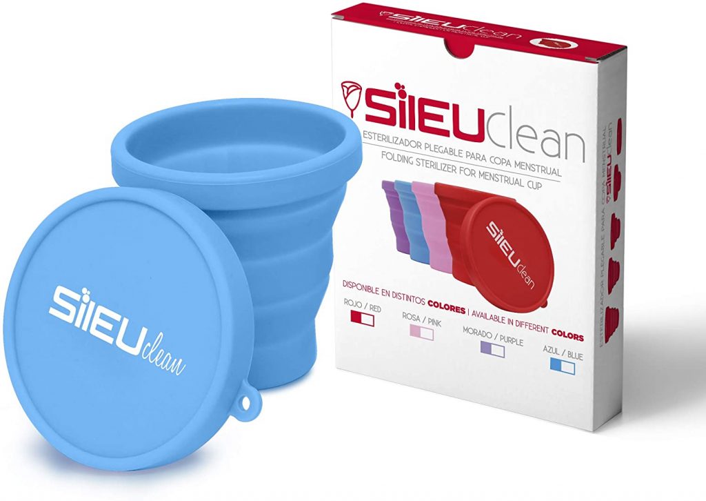 Sileu Esterilizador Plegable de Silicona con Tapa Reutilizable para Esterilizar la Copa Menstrual en el Microondas Color Azul