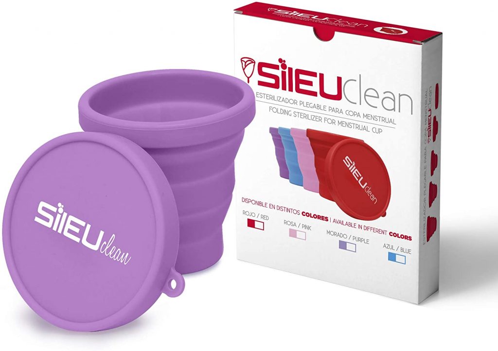 Sileu Esterilizador Plegable de Silicona con Tapa Reutilizable para Esterilizar la Copa Menstrual en el Microondas  Color Morado