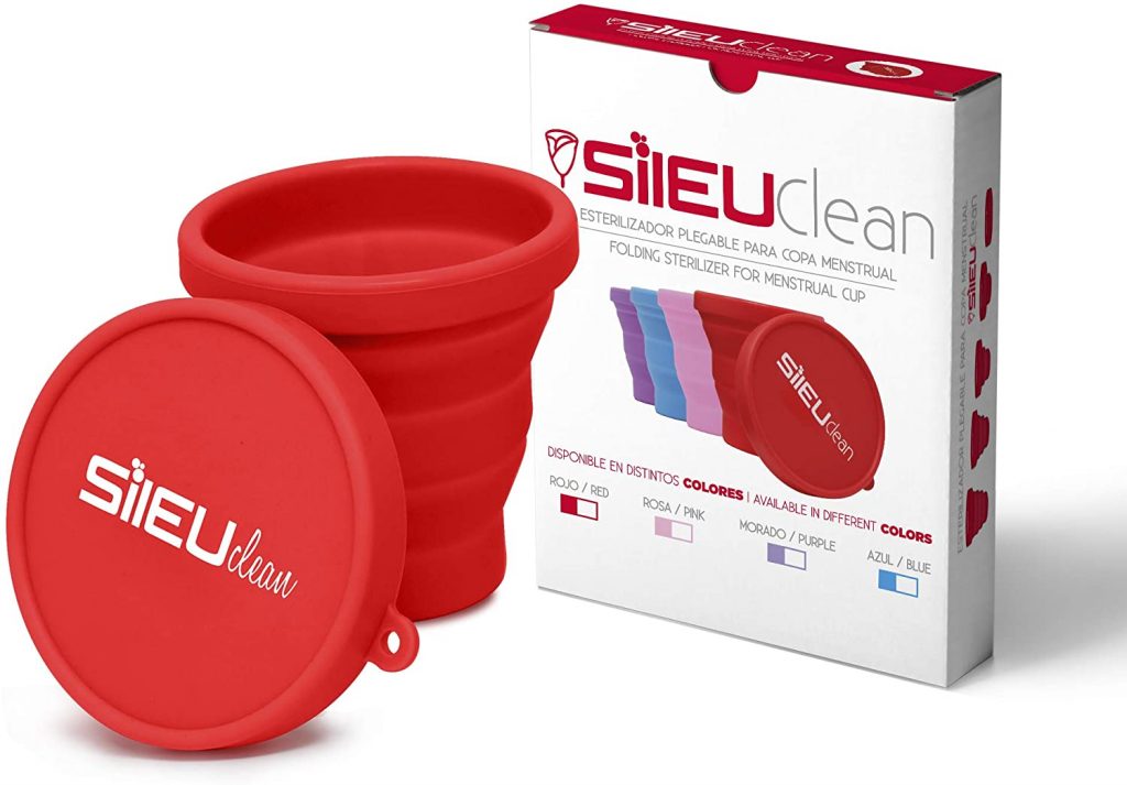 Sileu Esterilizador Plegable de Silicona con Tapa Reutilizable para Esterilizar la Copa Menstrual en el Microondas  Color Rojo