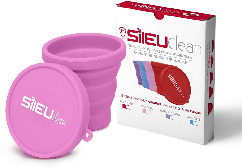 Sileu Esterilizador Plegable de Silicona con Tapa Reutilizable para Esterilizar la Copa Menstrual en el Microondas  Color Rosa